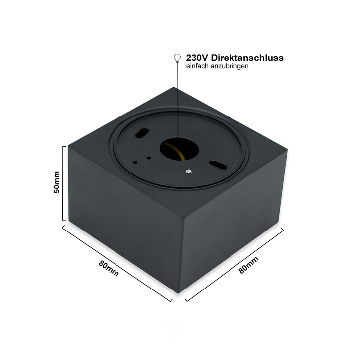 LED Aufbaustrahler Flach Schwarz Eckig – 5W Dimmbar – 230V – 120°