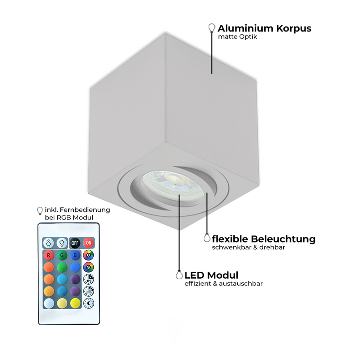 LED Aufbauleuchte Weiß Eckig – GU10 – 5W – Dimmbar – 230V