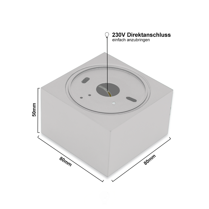 LED Aufbauleuchte Flach – Weiß Eckig – 5W – Dimmbar – 230V