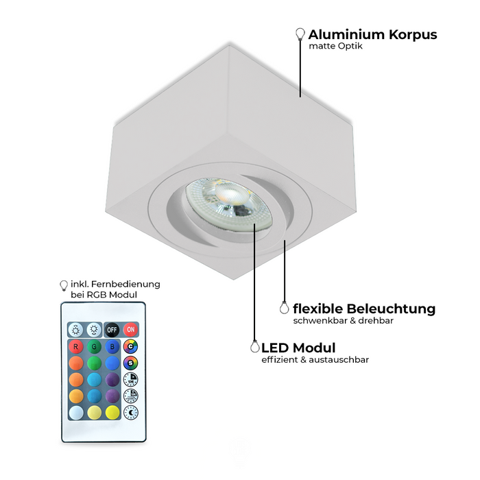 LED Aufbauleuchte Flach – Weiß Eckig – 5W – Dimmbar – 230V