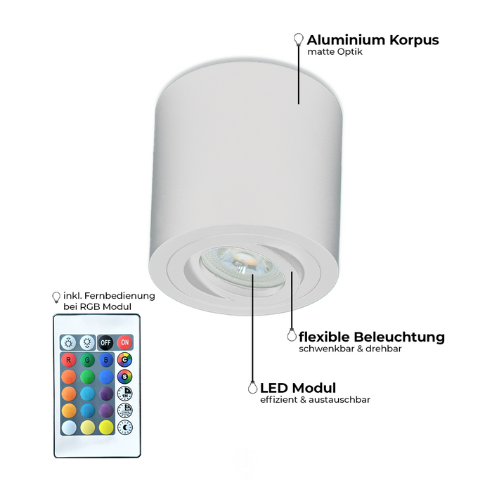 LED Aufbaustrahler Rund Weiß – 230V – inkl. 5W GU10 LED