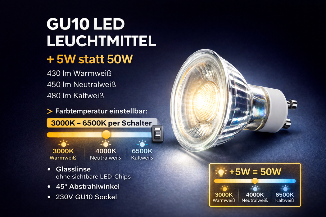 LED Einbaustrahler 230V Schwarz Rund – GU10 LED Spot 5W – schwenkbarer Deckenspot – CCT 3000K 4000K 6500K