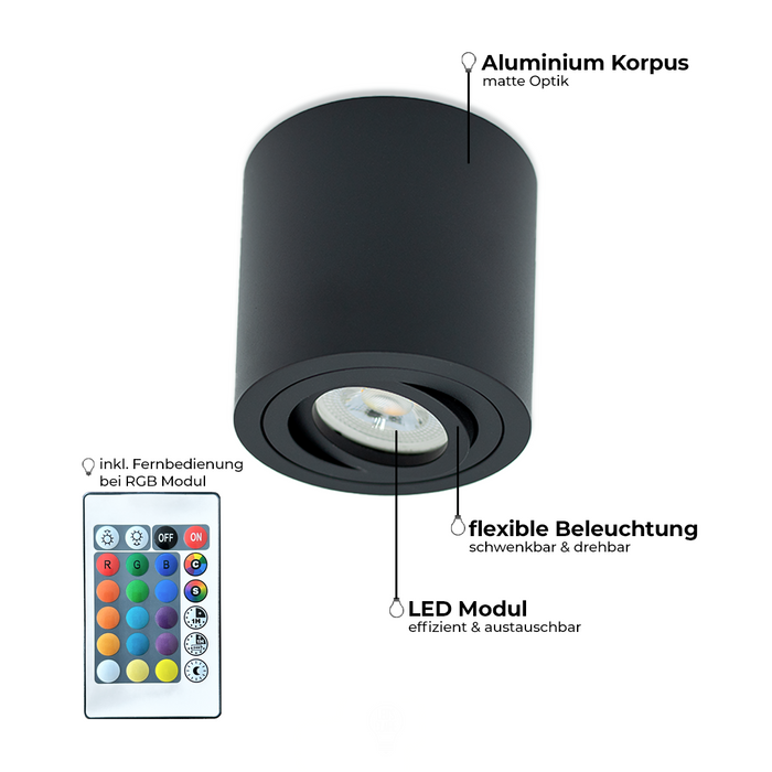 LED Aufbaustrahler Rund Schwarz – 230V – inkl. 5W GU10 LED