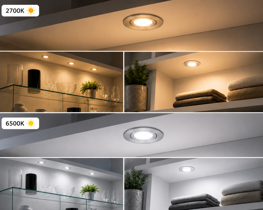Mini LED Einbaustrahler 3W 230V IP44 Eisengebürstet – Dimmbar, 3000K/6000K, Ø55mm