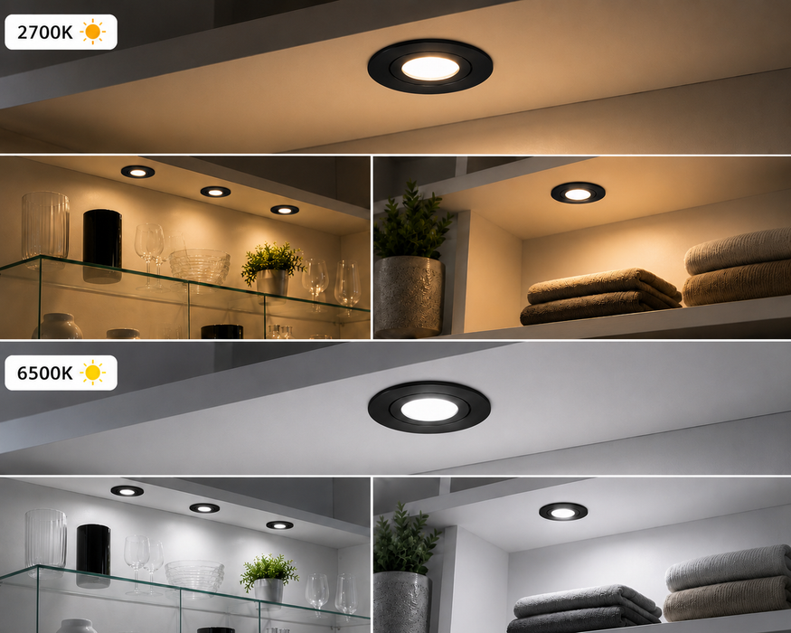 Mini LED Einbaustrahler 3W 230V IP44 schwarz Matt – Dimmbar, 3000K/6000K, Ø55mm