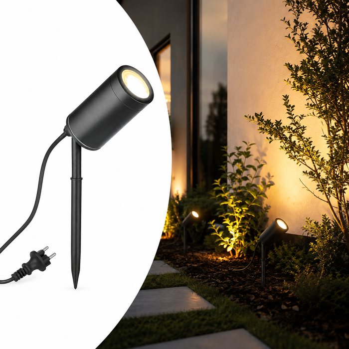 GU10 LED Erdspießstrahler 5W mit CCT 3000K–4000K–6000K | Schwarz | inkl. GU10 LED