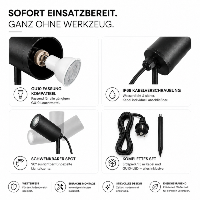 GU10 LED Erdspießstrahler 5W mit CCT 3000K–4000K–6000K | Schwarz | inkl. GU10 LED