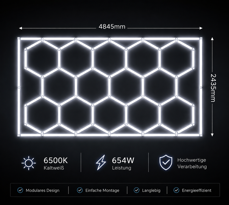 LED Hexagon Deckenbeleuchtung 654W | 6500K Kaltweiß
