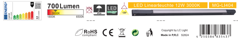 LED Linearbeleuchtung 12 Watt 120° Flach für Magnet Schienen