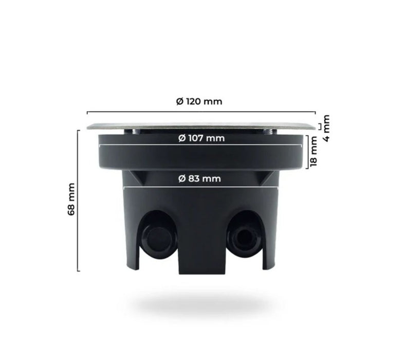 Flacher, runder Bodeneinbaustrahler IP67, Edelstahl gebürstet, inkl. 5W LED-Modul, 230V, 120° Abstrahlwinkel.