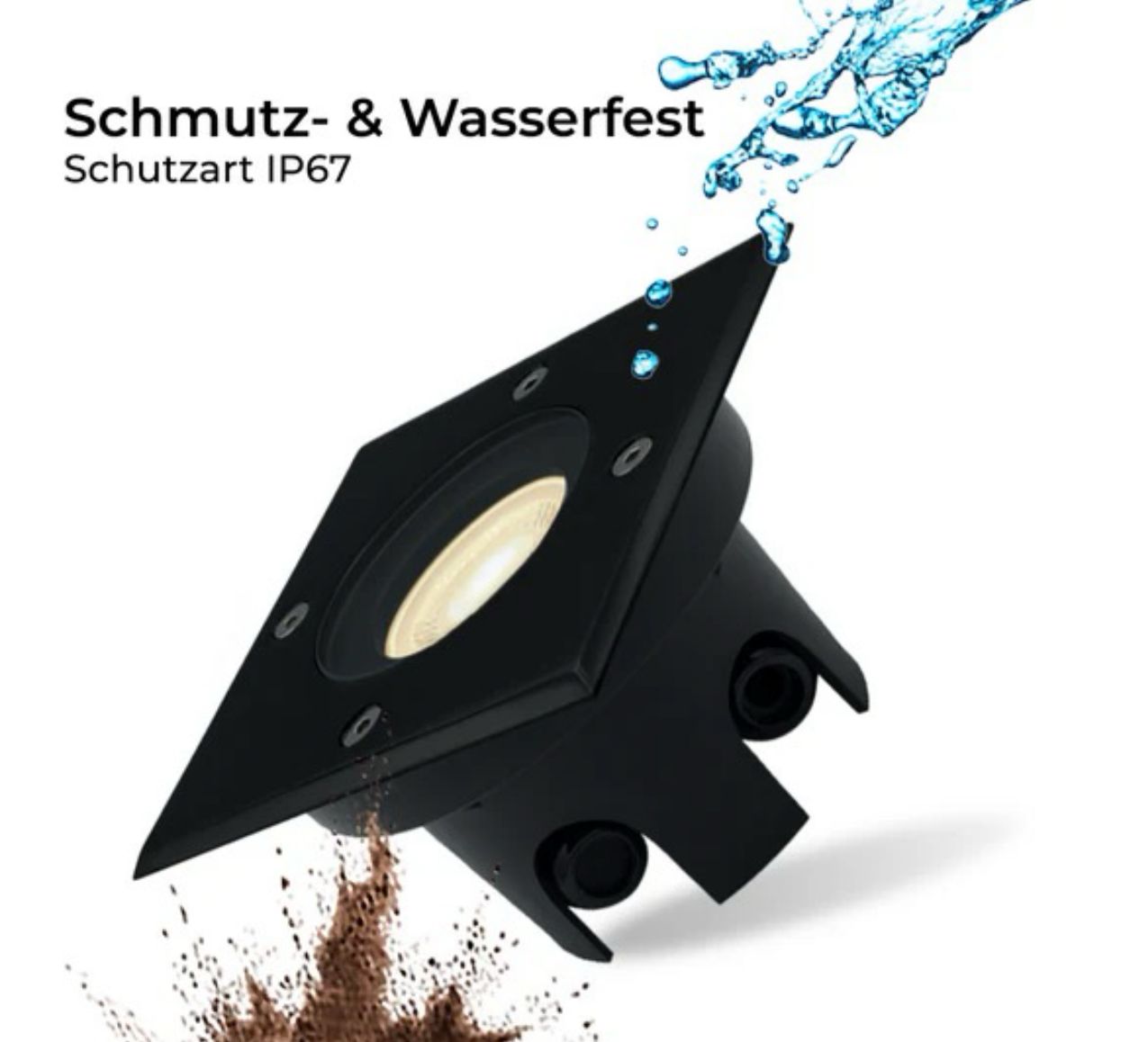 Flacher, eckiger Bodeneinbaustrahler IP67, Schwarz Matt, inkl. 5W LED-Modul, 230V, 120° Abstrahlwinkel