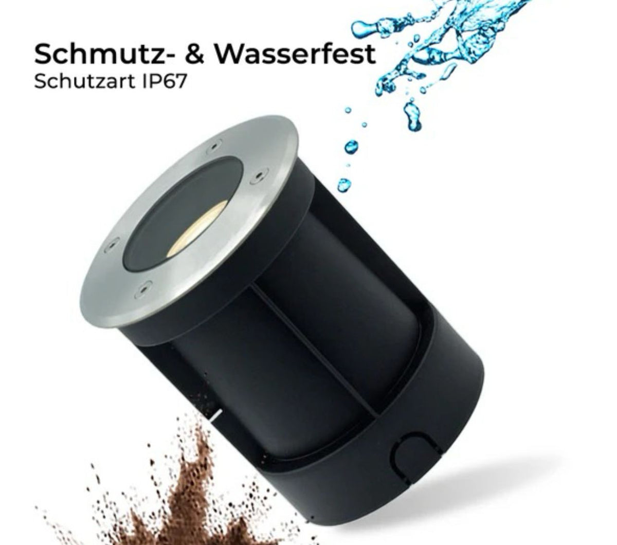 Schwenkbarer LED-Bodenstrahler, rund und Edelstahl gebürstet, mit IP67 Schutzklasse, inklusive 3W GU10 LED, 230V