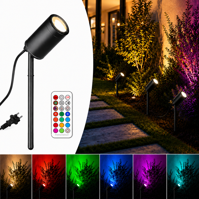 Erdspieß GU10 RGB CCT LED Gartenstrahler mit Fernbedienung | 3000K–6000K