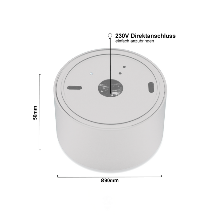 LED Aufbaustrahler Flach Weiß Rund – 5W Dimmbar – 230V – 120°